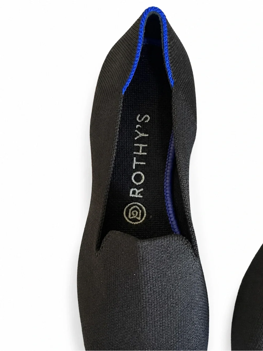 Rothy’s The Loafer Black Cobalt Blue Trim Washable Flats Women’s 8.5